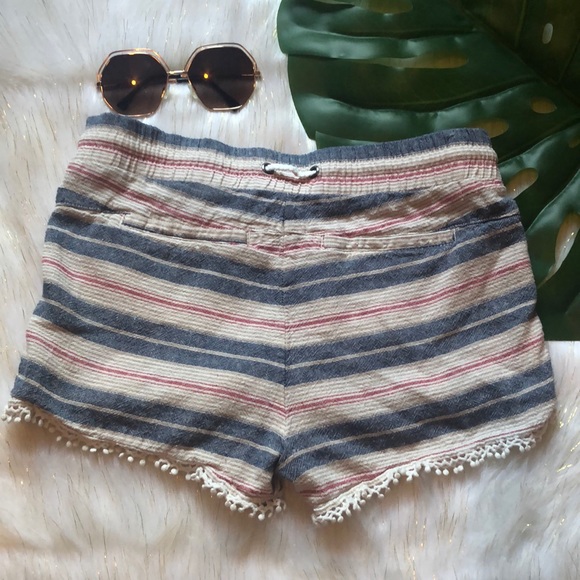 Boho Linen White Red Blue Shorts Tassels Sz. XS - Picture 5 of 7